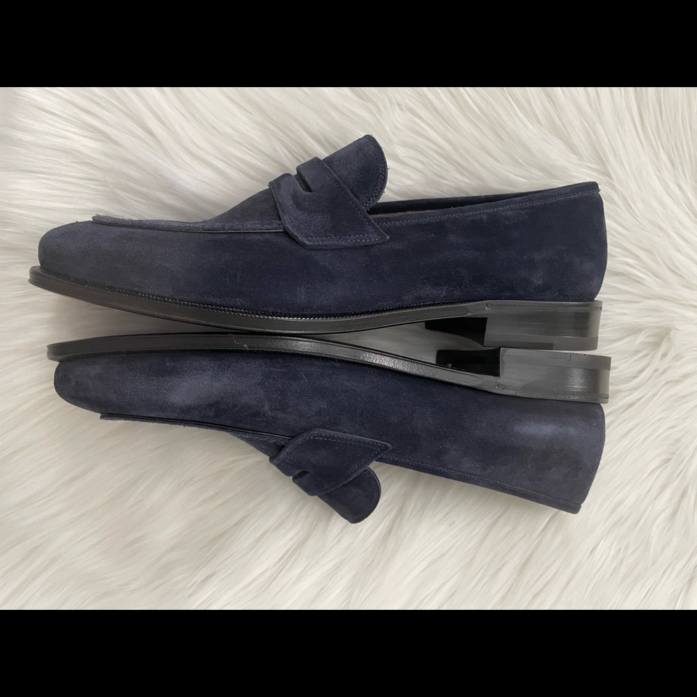 NIB Ferragamo Blue Suede Street Loafers 7EEE. - Picture 6 of 10